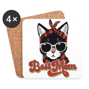 Beste Mom Niedliche Katzenmama Stilvolle - Untersetzer (4er-Set) - Weiß - Vorne