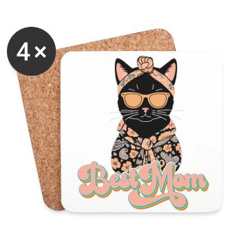 Meilleure Maman Chat Mignon Maman Élégant - Dessous de verre (lot de 4) - blanc - Devant
