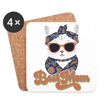 Best Mom Niedliche Katzenmama Stilvolle - Untersetzer (4er-Set) - Weiß - Vorne