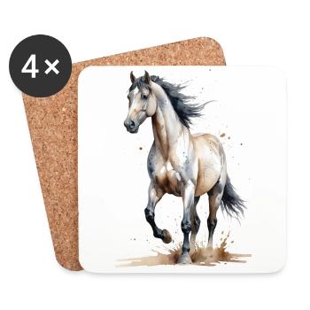 Aquarelle Cheval Capture Le Vent - Dessous de verre (lot de 4) - blanc - Devant