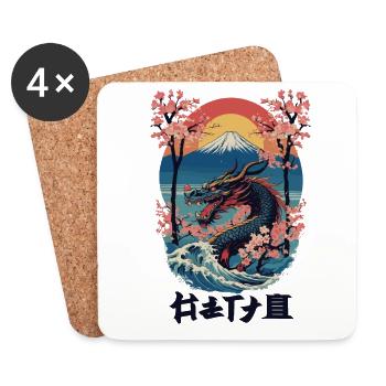 Vintage Vaporwave Stil Japanischer Drache Kunst - Untersetzer (4er-Set) - Weiß - Vorne
