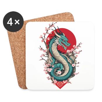 Dragon Anime Fan Japanese Dragon Vintage Style - Coasters (set of 4) - white - Front