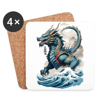 Vintage Ukiyo-E Art Japanese Dragon Design - Coasters (set of 4) - white - Front