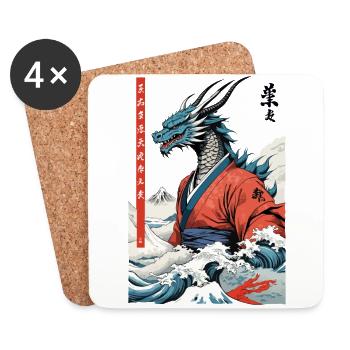 Drachen Anime Vintage Japanische Mythologie Kunst - Untersetzer (4er-Set) - Weiß - Vorne
