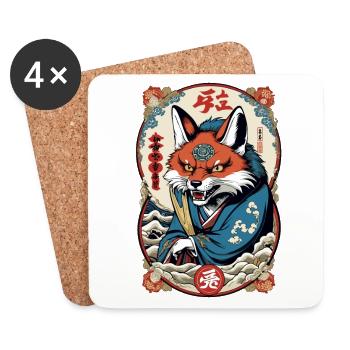 Masque Kitsune Japonais Anime Kawaii Renard Fantôme - Dessous de verre (lot de 4) - blanc - Devant