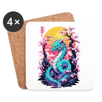 Vintage Vaporwave Kunst Japanischer Drache Design - Untersetzer (4er-Set) - Weiß - Vorne
