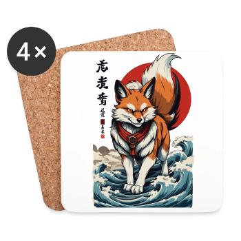 Vintage Ukiyo-E Style Kawaii Renard Japon - Dessous de verre (lot de 4) - blanc - Devant