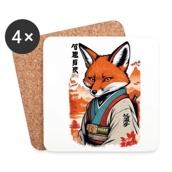 Vintage Ukiyo-E Stil Kawaii Kitsune Fuchs Yokai - Untersetzer (4er-Set) - Weiß - Vorne