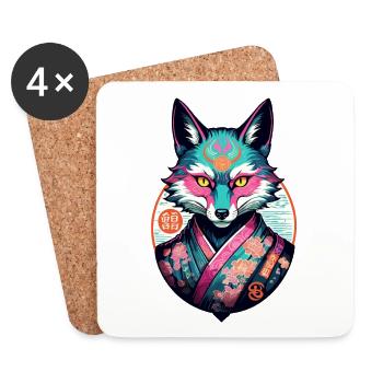Masque Kitsune Japonais Anime Kawaii Renard Fantôme - Dessous de verre (lot de 4) - blanc - Devant
