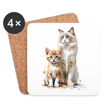 A charming watercolor painting featuring a Ragdoll - Coasters (set of 4) - white - Front