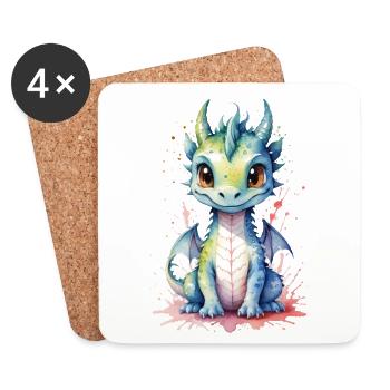 Cute Watercolor Dragon - Adorable Fantasy Art - Coasters (set of 4) - white - Front