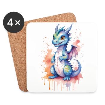 Kawaii Watercolor Dragon - Cute Fantasy Art - Coasters (set of 4) - white - Front