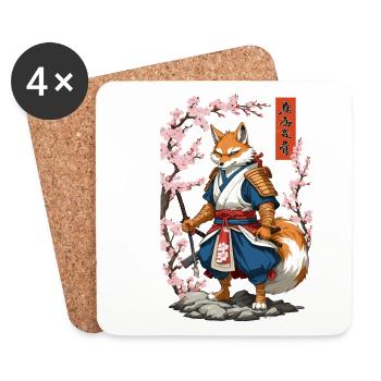 Kitsune Samurai Fuchs Vintage Ukiyo-e Stil - Untersetzer (4er-Set) - Weiß - Vorne