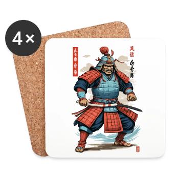 Oeuvres d’art vintage de samouraïs japonais de style Ukiyo-E - Dessous de verre (lot de 4) - blanc - Devant
