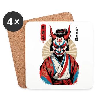 Oni Masque Démon Samouraï Japonais Oeuvre - Dessous de verre (lot de 4) - blanc - Devant
