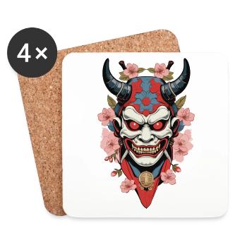 Oni Demons Masque Esthétique japonaise Yokai Look - Dessous de verre (lot de 4) - blanc - Devant