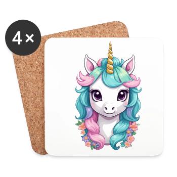 Pastel Colors Funny Unicorns Cute Unicorn - Coasters (set of 4) - white - Front