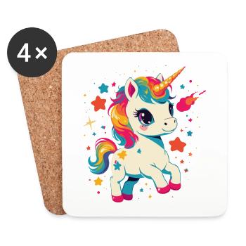 Fille Licorne d’anniversaire unique - Dessous de verre (lot de 4) - blanc - Devant