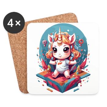 Einzigartiges Geburtstag Süßes Einhorn Design - Untersetzer (4er-Set) - Weiß - Vorne