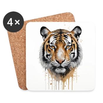 Fierce Tiger Portrait - Aquarell - Untersetzer (4er-Set) - Weiß - Vorne