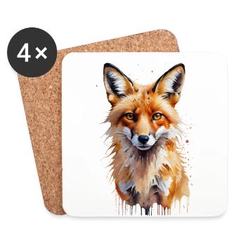 Playful Fox Watercolor - Coasters (set of 4) - white - Front