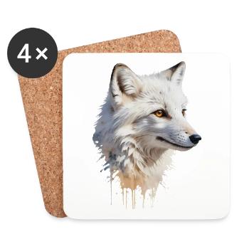Snowbound Beauty - Arctic Fox Watercolor - Coasters (set of 4) - white - Front