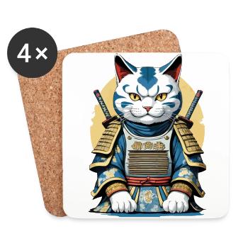 Chat de samouraï Japonais Samouraï Conception d’œuvres d’art - Dessous de verre (lot de 4) - blanc - Devant
