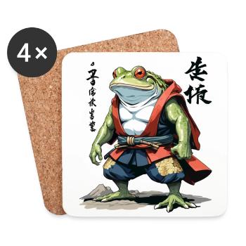 Grenouille Samouraï Vintage Ukiyo-e Style Japon Art - Dessous de verre (lot de 4) - blanc - Devant