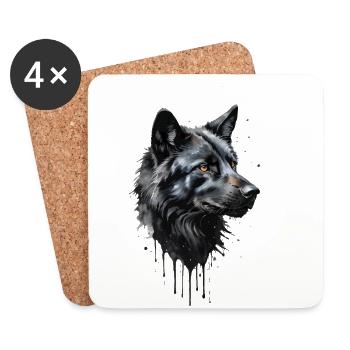Majestic Black Wolf Portrait - Watercolor - Coasters (set of 4) - white - Front