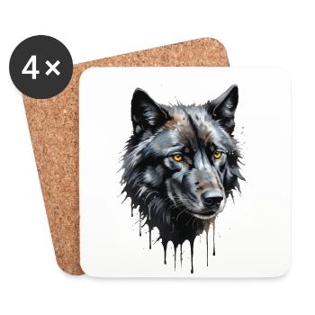 Majestic Black Wolf Watercolor - Nocturnal Beauty - Coasters (set of 4) - white - Front