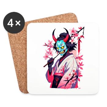 Oni Samurai Vaporwave Esthétique Démon Japonais - Dessous de verre (lot de 4) - blanc - Devant