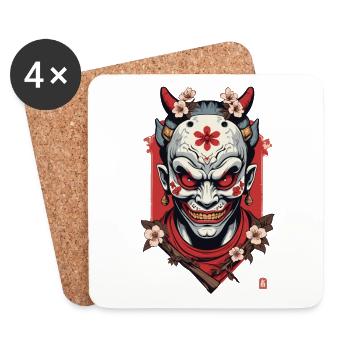 Oni Masque Démon Japonais Samouraï - Dessous de verre (lot de 4) - blanc - Devant