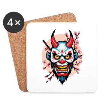 Oni Masque Démon Japonais Samouraï - Dessous de verre (lot de 4) - blanc - Devant