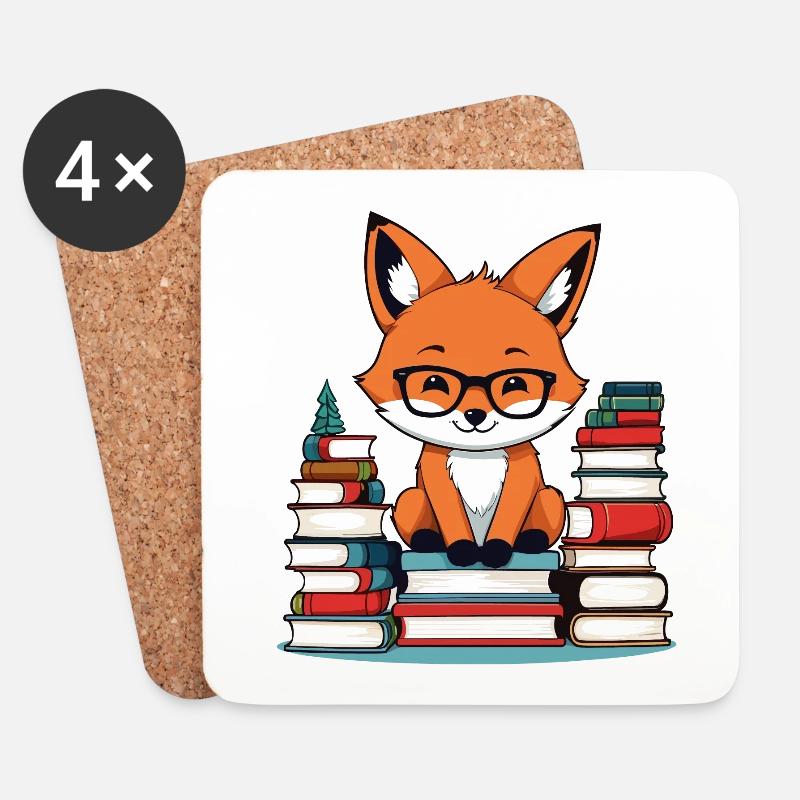 Niedlicher Buch Liebhaber Fuchs Mit Brille - Untersetzer (4er-Set) - Weiß