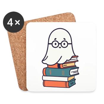 Reading Halloween Ghost Little Books Ghost - Coasters (set of 4) - white - Front
