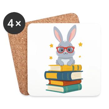 Lesender Hase Begeisterter Buchliebhaber Perfekter - Untersetzer (4er-Set) - Weiß - Vorne