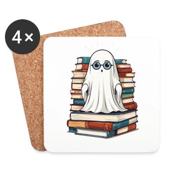 Reading Halloween Ghost Little Books Ghost - Coasters (set of 4) - white - Front