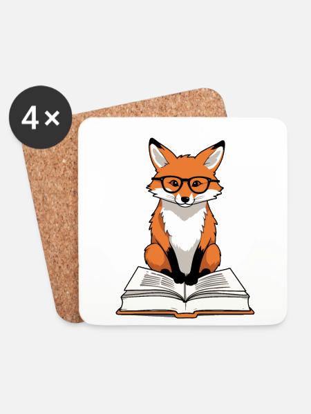 Niedlicher Buch Liebhaber Fuchs Mit Brille - Untersetzer (4er-Set) - Weiß