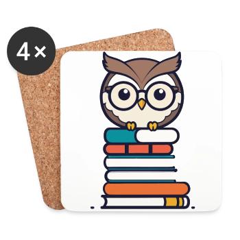 Books Owl Cute Book Illustration Owls Lover - Coasters (set of 4) - white - Front