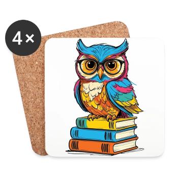 Bücher Eule Eulen Liebhaber Süße Buch Illustration - Untersetzer (4er-Set) - Weiß - Vorne