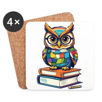 Bücher Eule Eulen Liebhaber Süße Buch Illustration - Untersetzer (4er-Set) - Weiß - Vorne