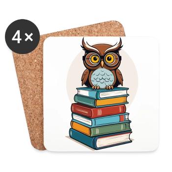 Bücher Eule Eulen Liebhaber Süße Buch Illustration - Untersetzer (4er-Set) - Weiß - Vorne