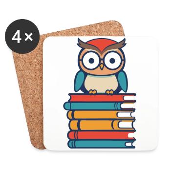 Bücher Eule Niedlicher Bücherwurm Leseratte - Untersetzer (4er-Set) - Weiß - Vorne
