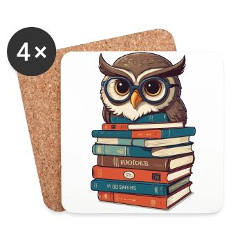 Owls Lover Cute Book Illustration - Coasters (set of 4) - white - Front