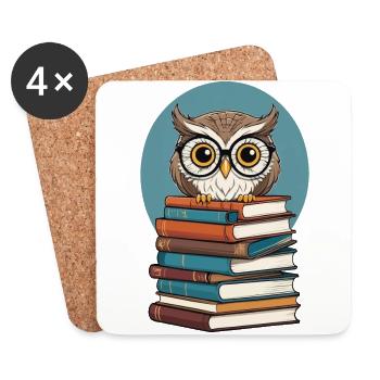 Süße Buch Illustration Eule Bücherliebhaber - Untersetzer (4er-Set) - Weiß - Vorne