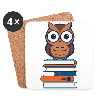 Bücher Eule Eulen Liebhaber Süße Buch Illustration - Untersetzer (4er-Set) - Weiß - Vorne