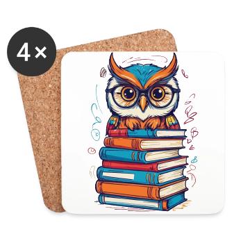 Books Owl Cute Book Illustration Bookworm - Coasters (set of 4) - white - Front