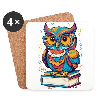 Bücher Eule Eulen Liebhaber Süße Buch Illustration - Untersetzer (4er-Set) - Weiß - Vorne