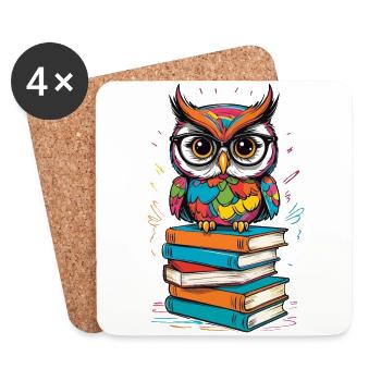 Bücher Eule Eulen Liebhaber Süße Buch Illustration - Untersetzer (4er-Set) - Weiß - Vorne