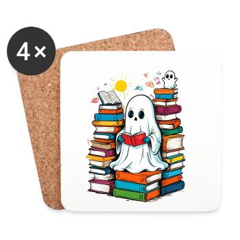 Lire Halloween Ghost Book Lover Style - Dessous de verre (lot de 4) - blanc - Devant